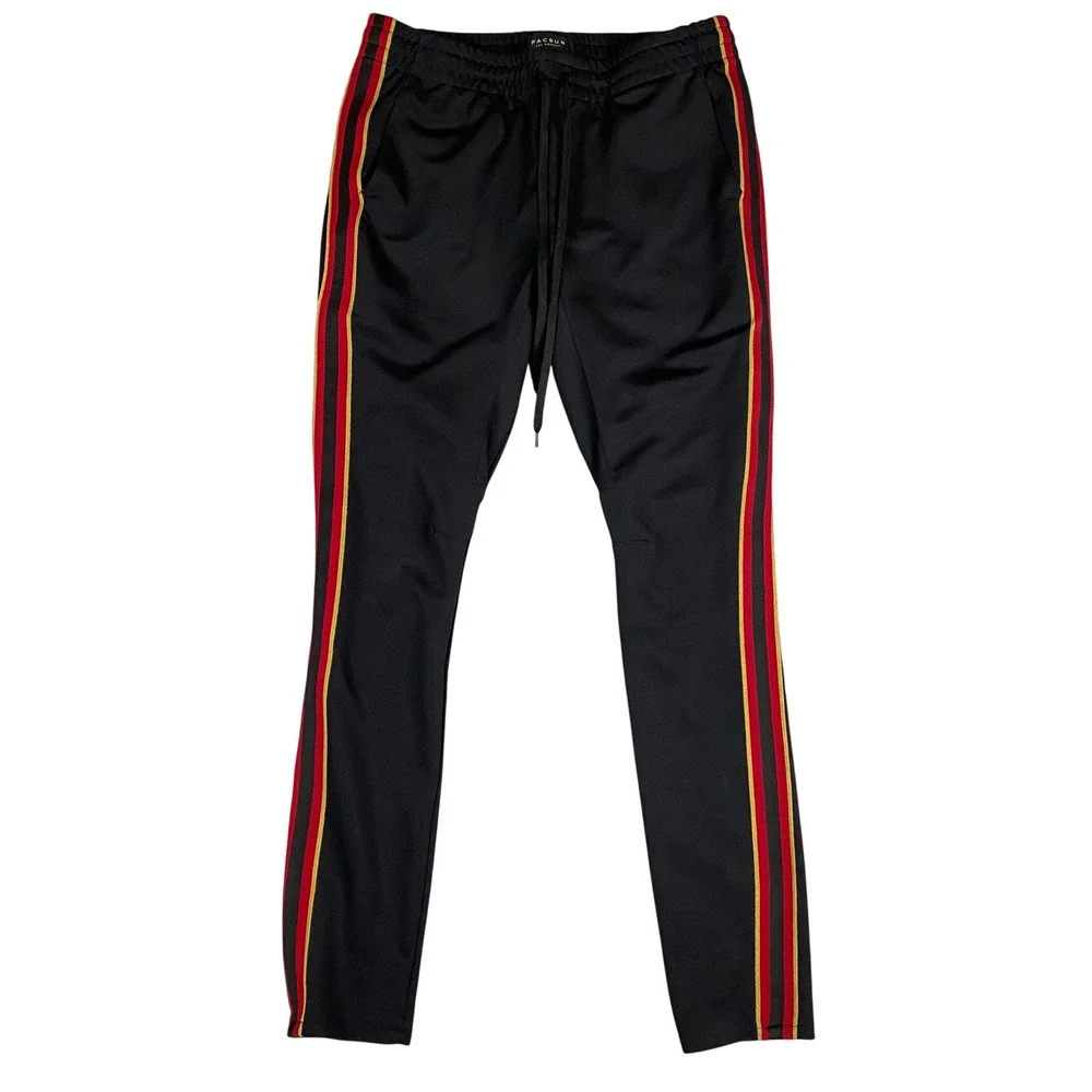 PacSun Side Stripe Tapered Track Pants Mens Large Black Red Yellow